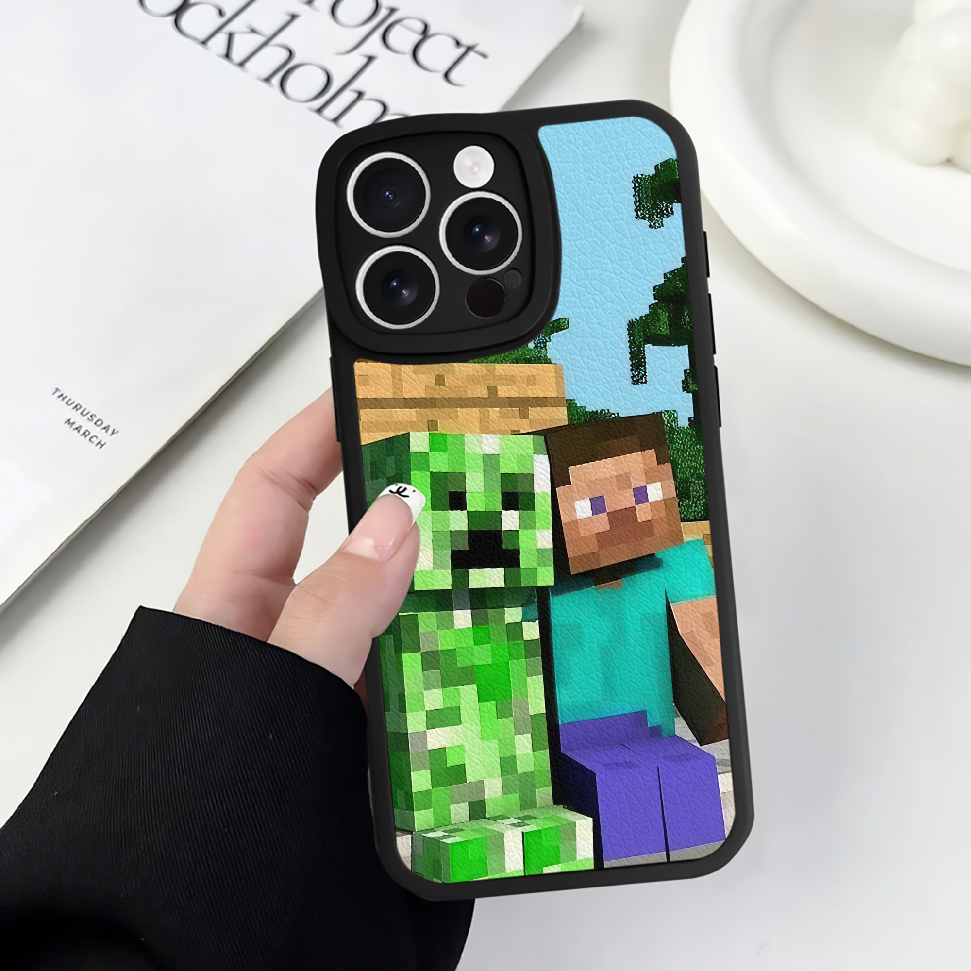 （画像用） マインクラフト ブロックの世界 Minecraft MC Block world 【iPhone 16シリーズ対応】シリコンスマホケース（レザー調） 材質：シリコン